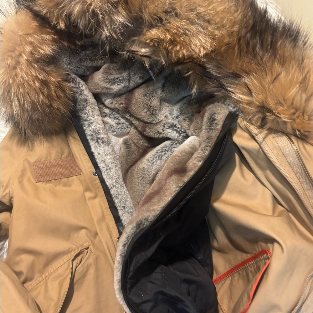 Tan Fur-Lined Parka with Faux Fur Trim